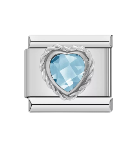 Light Blue CZ Heart Italian Charm Link, Stainless Steel