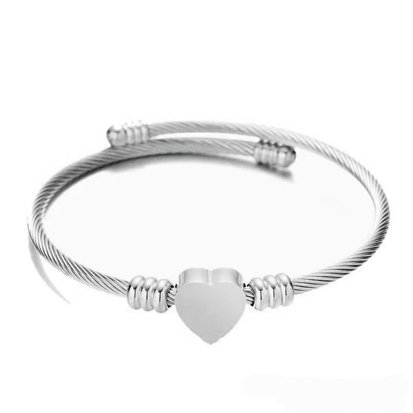 Stainless Steel 3mm Wire Bangle with Engravable Heart
