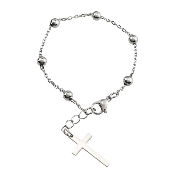 Stainless Steel Ball Chain With Cross Bracelet