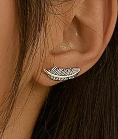 925 Sterling Silver Feather Earrings