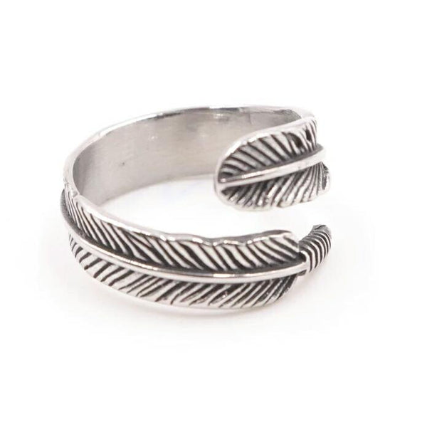 Stainless Steel Detailed Feather Ring