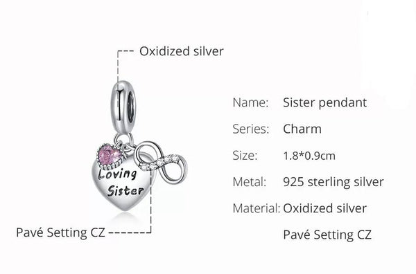 Sterling Silver Loving Sister Charm