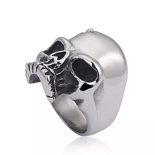 Stainless Steel  Skull with Bullet Hole Ring