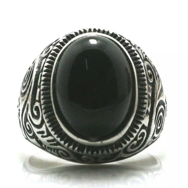 Stainless Steel Black Stone Vintage Ring