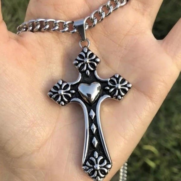 Stainless Steel Heart Cross Necklace