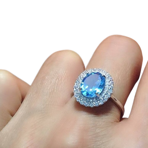 Sterling Silver Stylish Blue Oval Ring