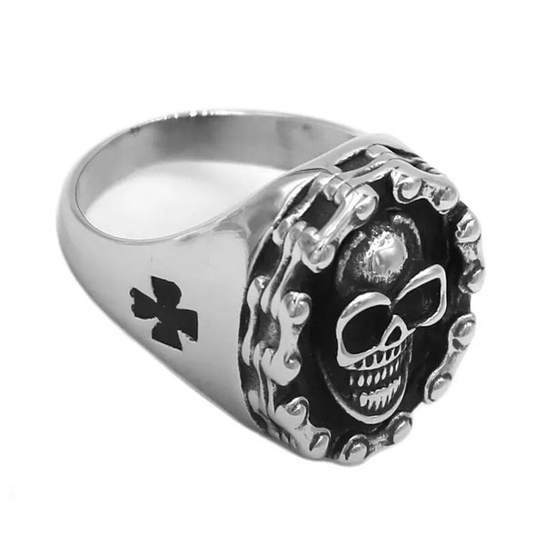 Motorcycle Chain Skull Ring