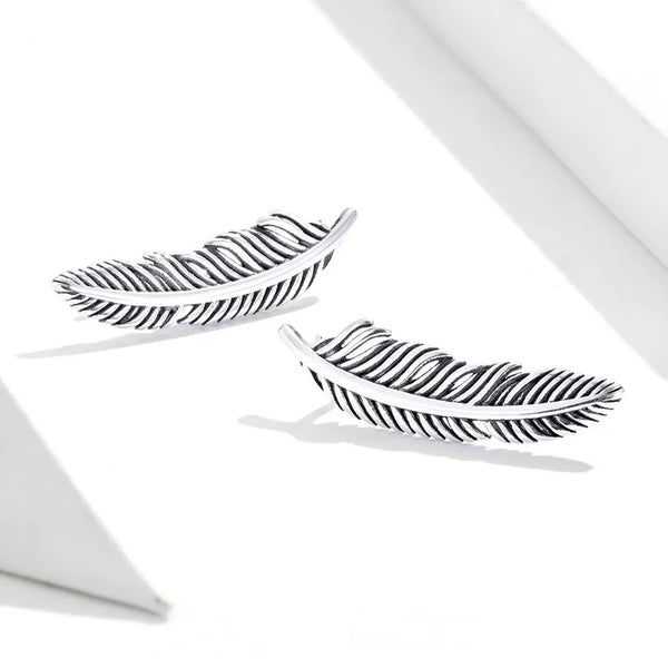 925 Sterling Silver Feather Earrings