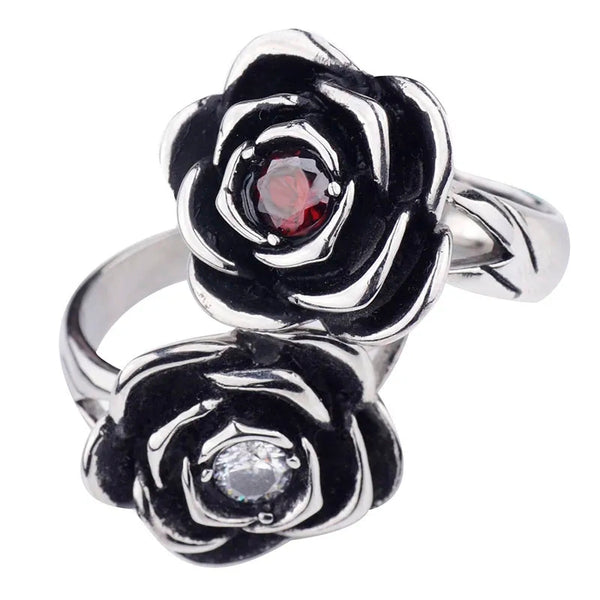 Stainless Steel Red CZ Rose Ring