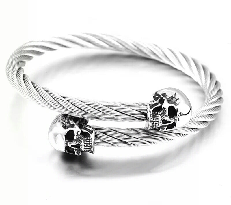 Wire Twisted Skull Heads Bangle