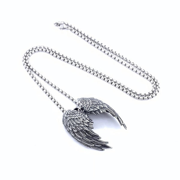 Stainless Steel Protecting Angel Wings  Pendant Necklace