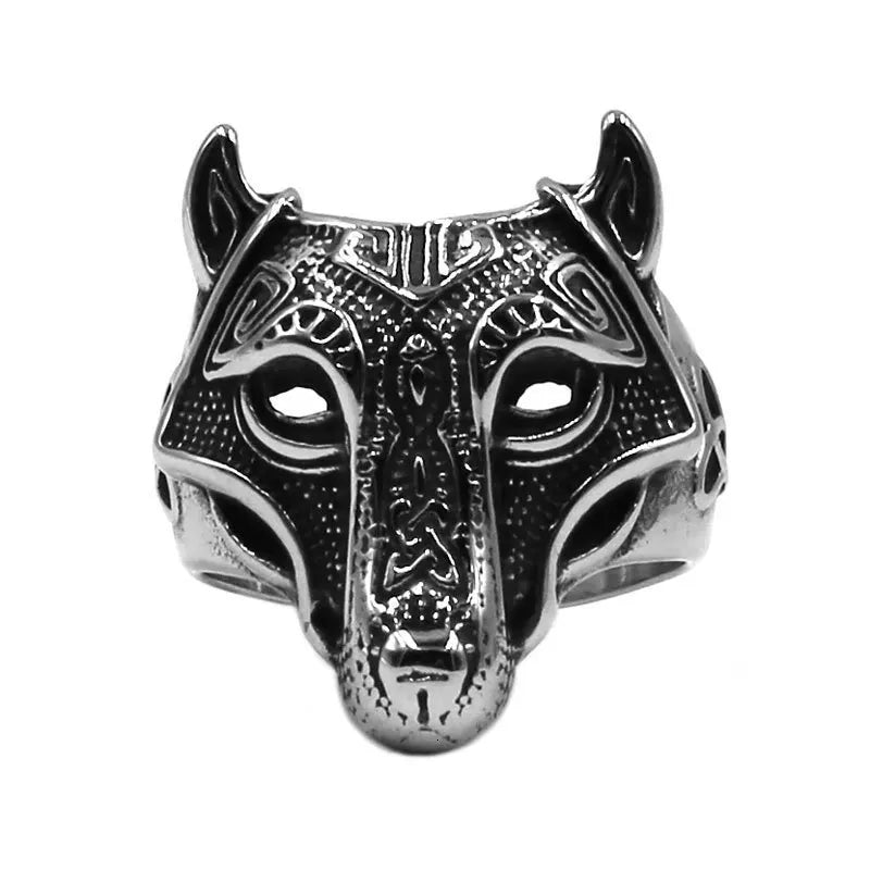 Stainless Steel Nordic  Wolf Viking Ring