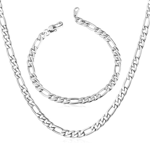 5mm Figaro Chain/Bracelet Set Stainless Steel