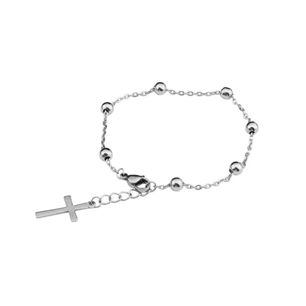 Stainless Steel Ball Chain With Cross Bracelet