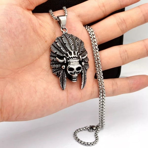 Stainless Steel Native Indian Skull Head Necklace