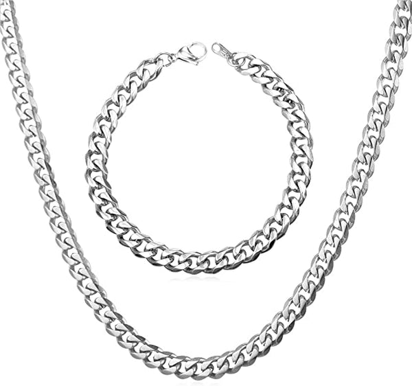 7mm Cuban Link Chain/Bracelet Set Stainless Steel