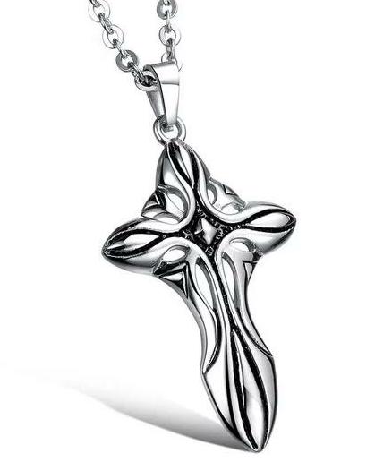 Stainless Steel Curved Cross Necklace