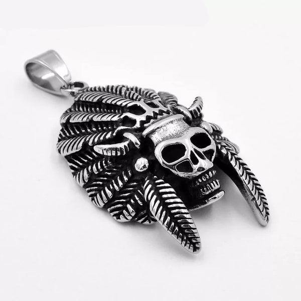 Stainless Steel Native Indian Skull Head Necklace