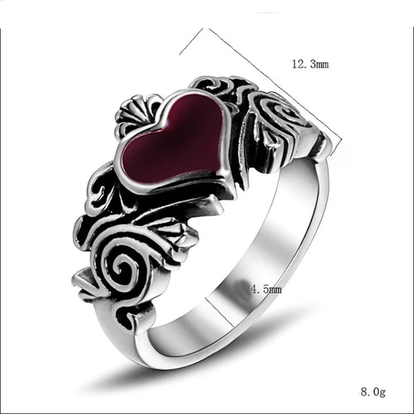 Stainless Steel Vintage Red Heart Ring