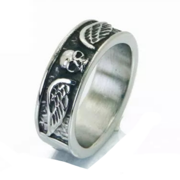 Stainless Steel Skull Wing Ring