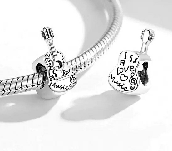 Sterling Silver Pandora Style   Guitar Charm