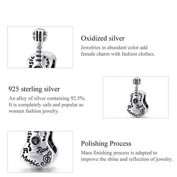 Sterling Silver Pandora Style   Guitar Charm