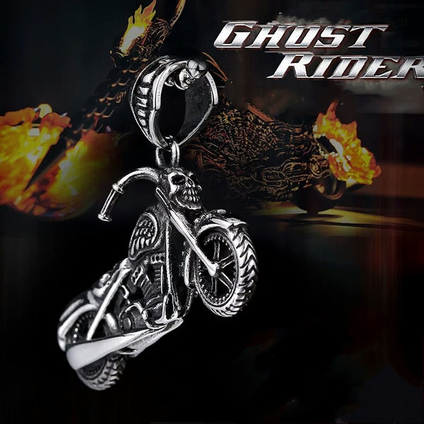 Stainless Steel Ghost Rider Motorcycle Necklace