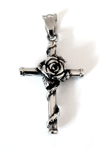 Stainless Steel Rose Cross Pendant/Necklace