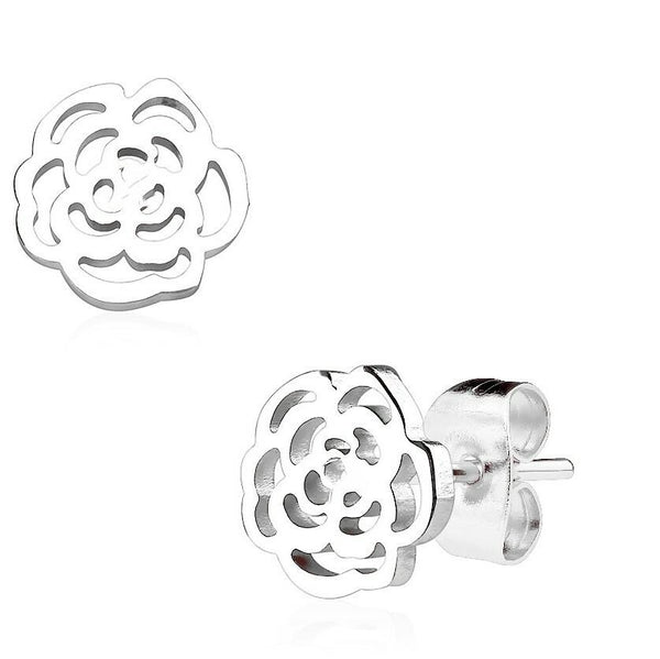 Stainless Steel Rose Stud Earrings