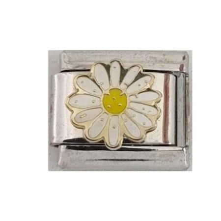 Daisy Flower  Italian Charm Link, Stainless Steel