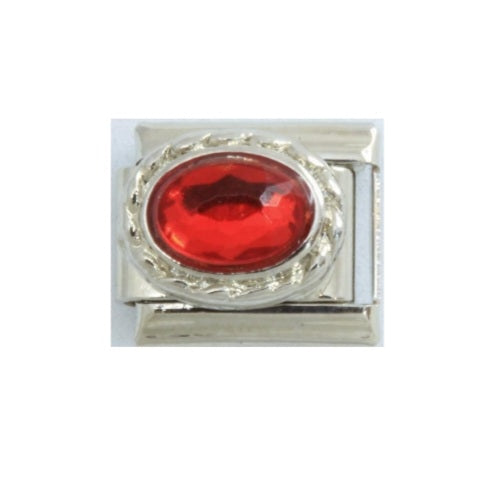 Red Oval Stone Italian Charm Link,Stainless Steel