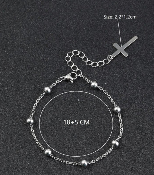 Stainless Steel Ball Chain With Cross Bracelet