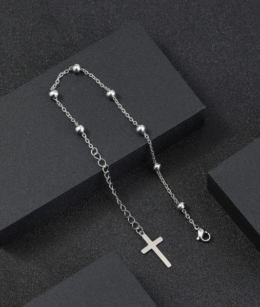 Stainless Steel Ball Chain With Cross Bracelet