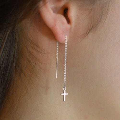 Sterling Silver Cross Threader Earrings