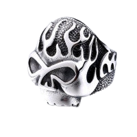 Stainless Steel Flame Head Skull Ring